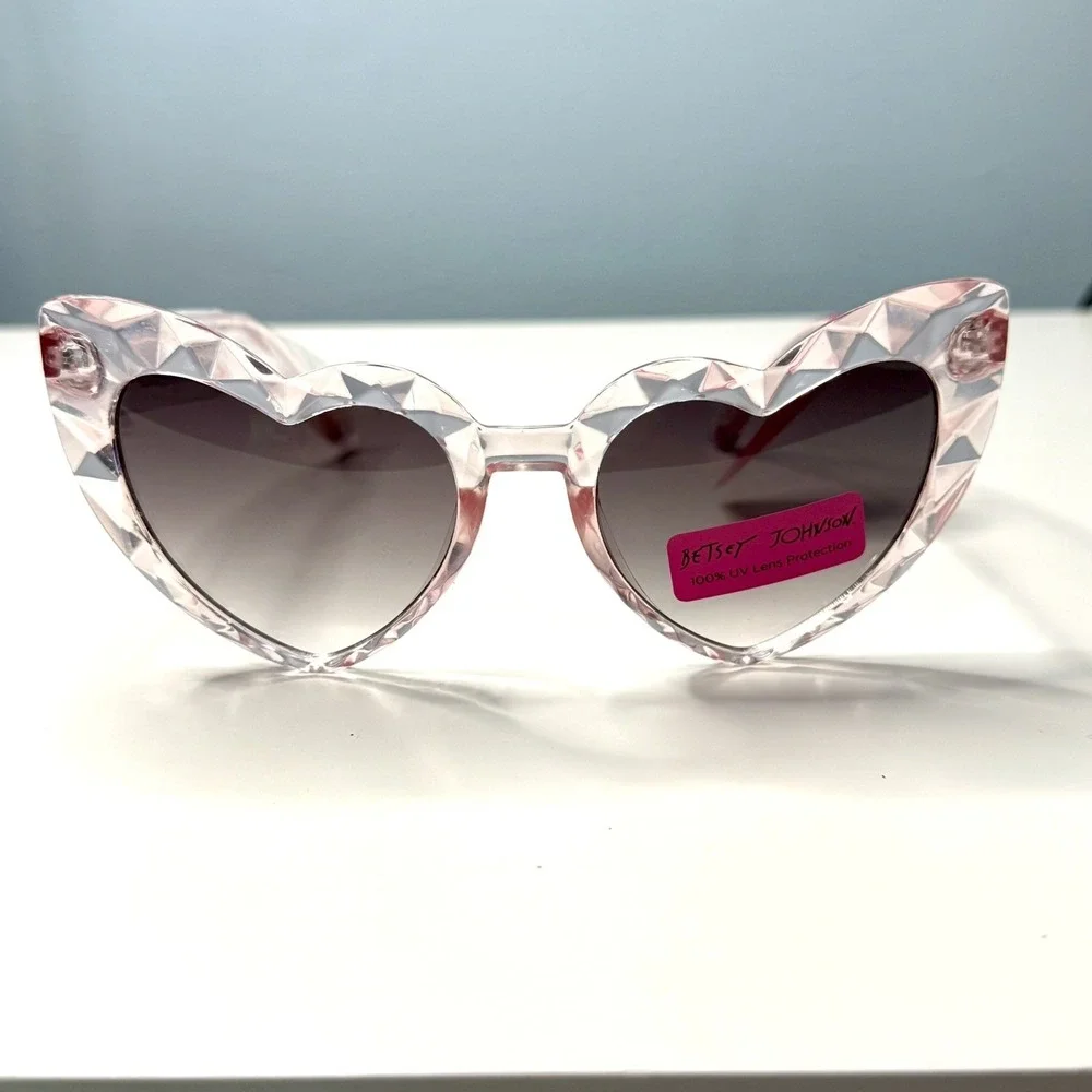 Betsey Johnson Heart Sunglasses Pink Crystal Frame Lens - Lana Del Ray Fans Love